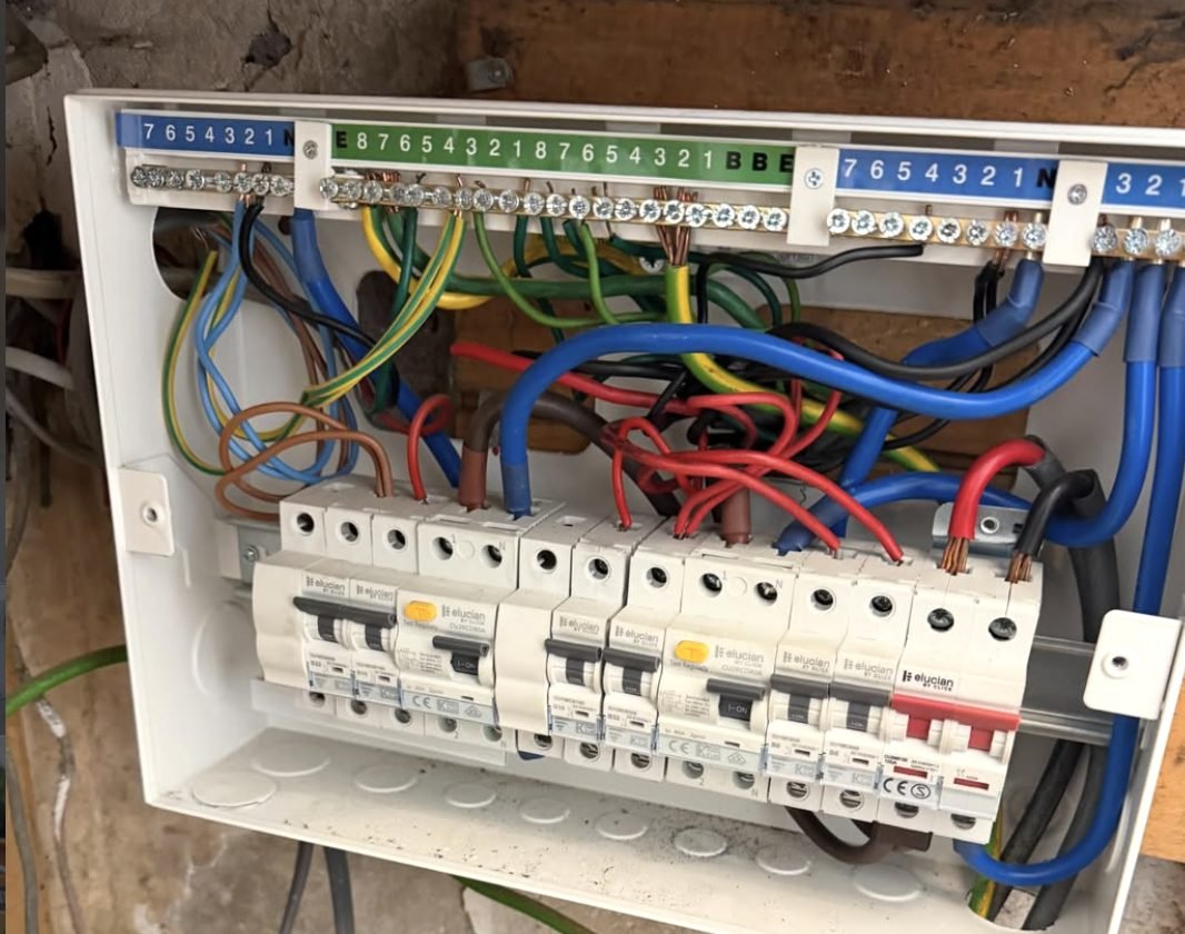Consumer unit part way through installation with circuits being transferred