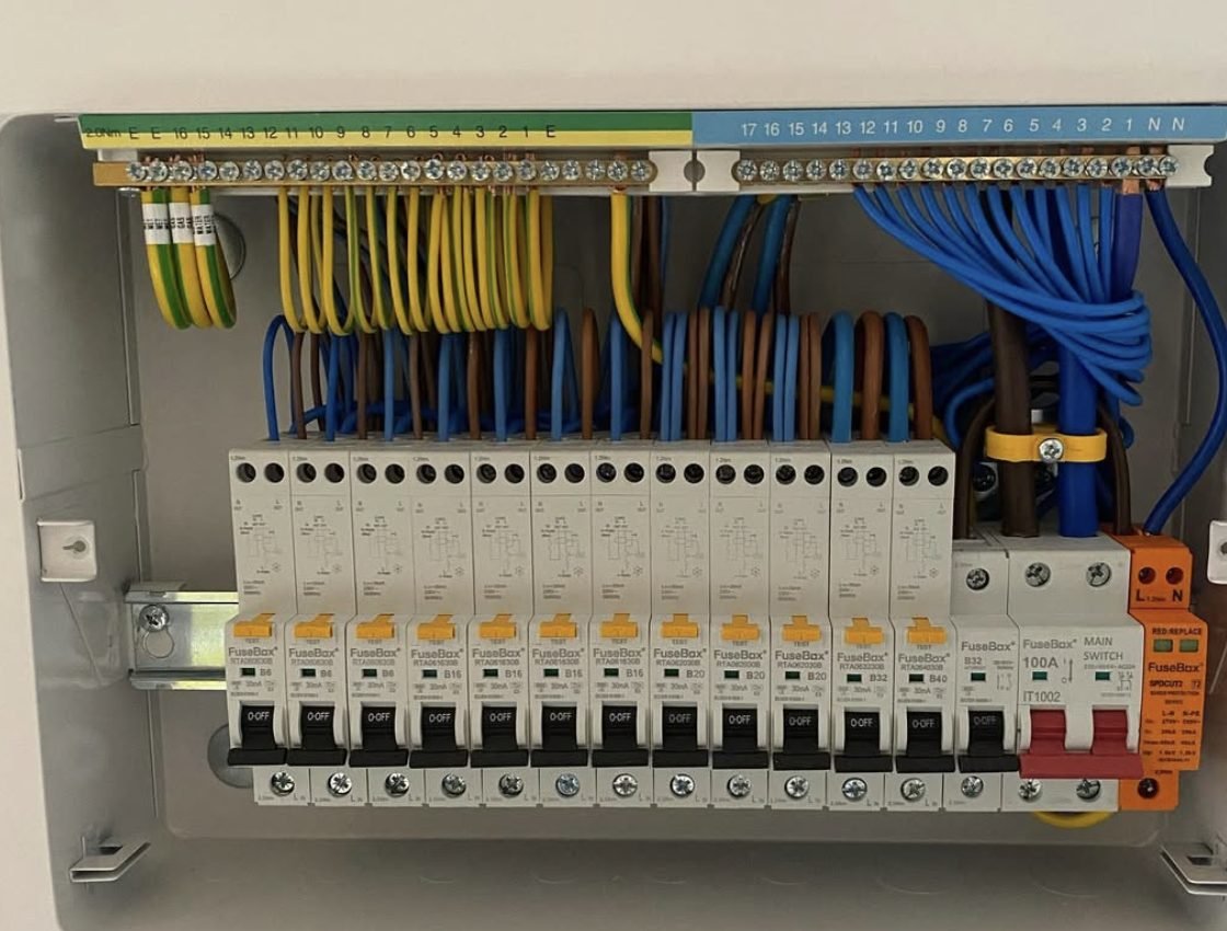 New RCBO consumer unit with neatly dressed cabling